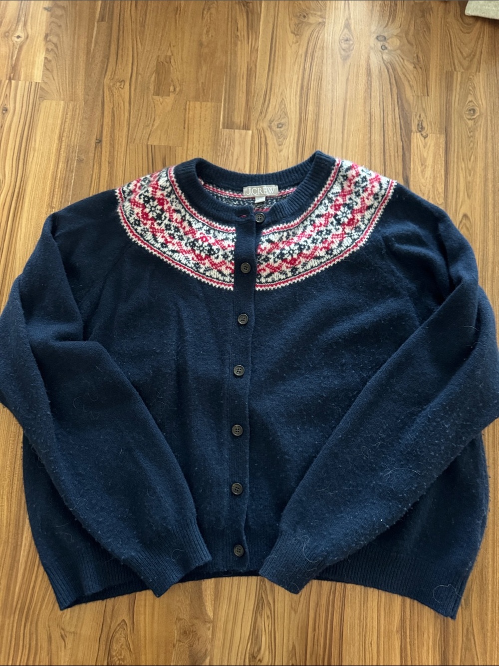 J. Crew Navy Fair Isle Yoke Cardigan